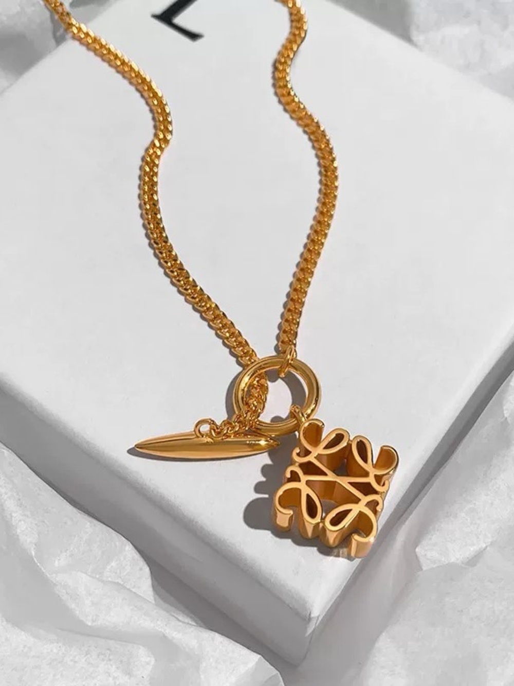 Gold Abstract Monogram T-Bar Pendant Necklace (18K GP)